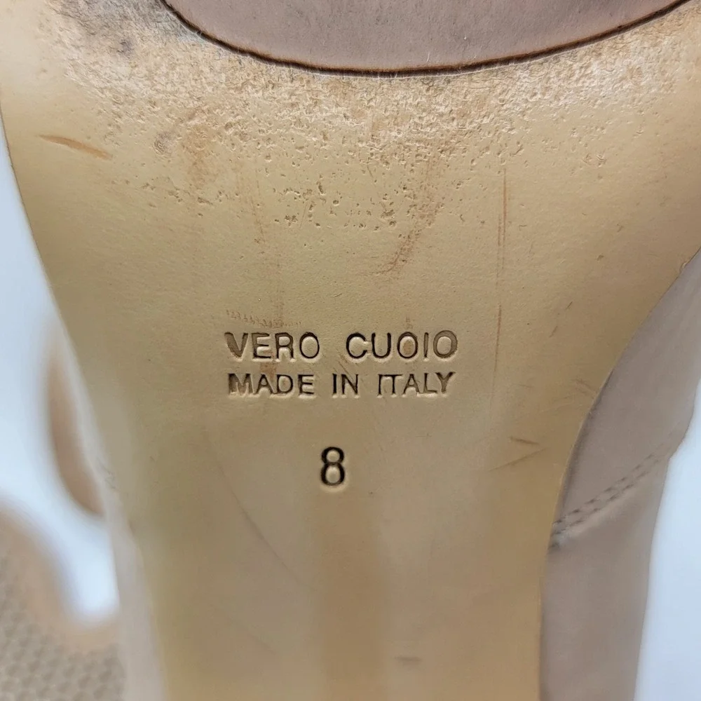 Aquatalia‎ Marvin K Beige Leather Studded Peep Toe Ankle Boots Made in Italy 8